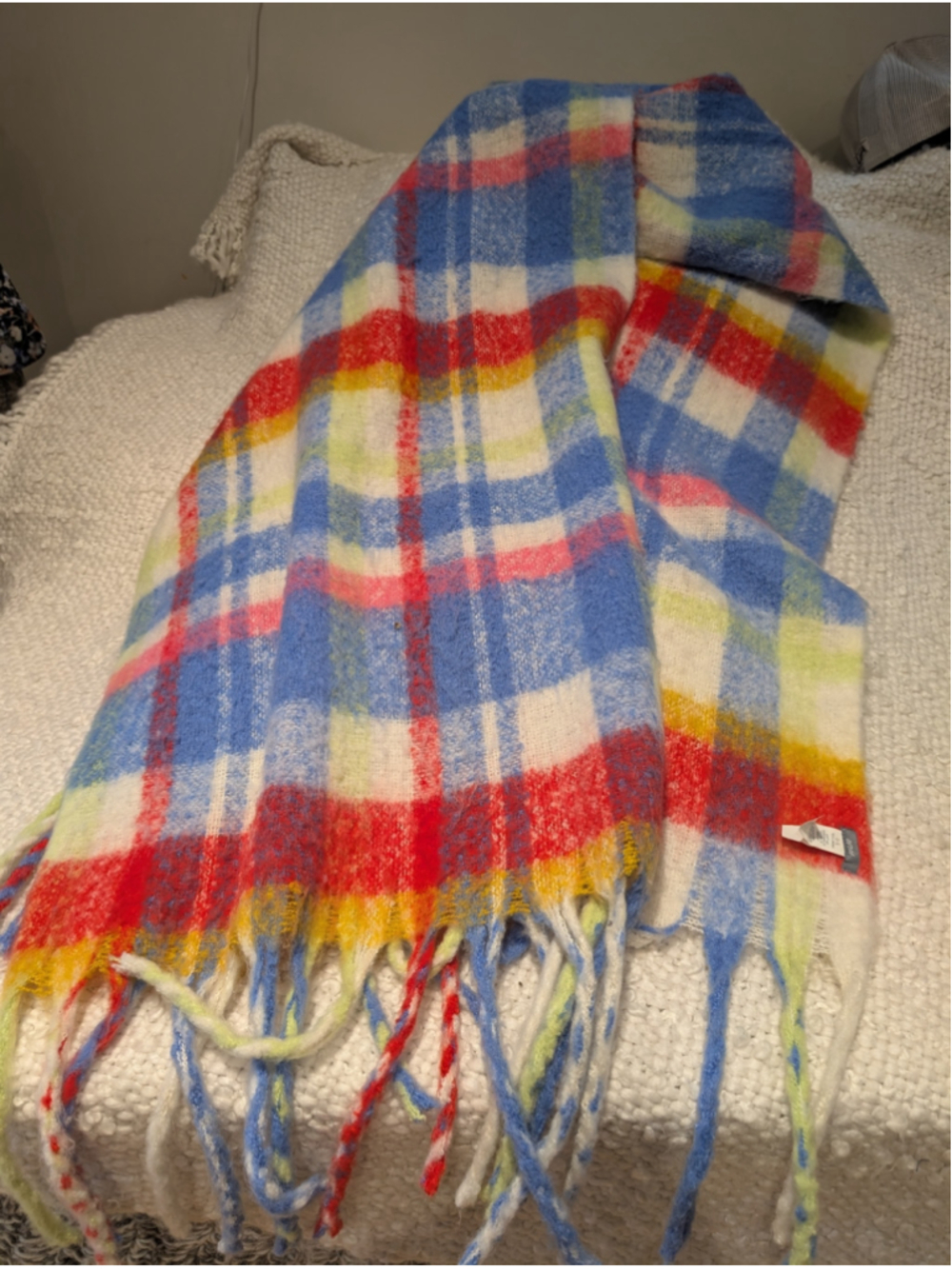 Women's Aerie Plaid Scarf One Size Blue Red Multi-Color